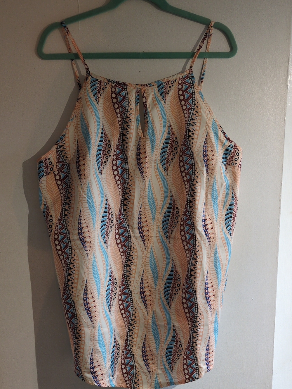 Adjustable Strap Printed Wavy Stripe Tank Top - Blue & Beige